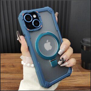Blue Rugged Case with Magnetic Ring Stand & MagSafe Compatibility